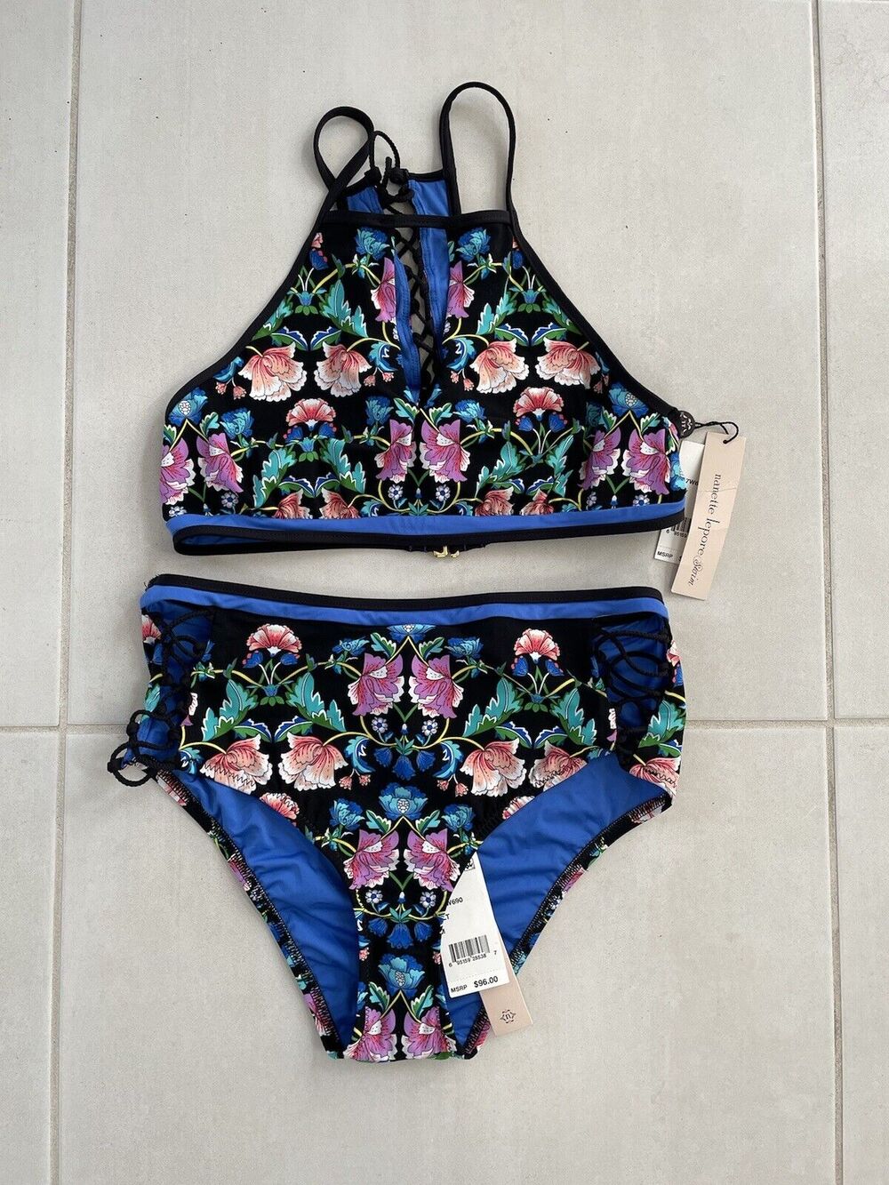 Nanette Lepore Swimsuit Bikini Floral Vixen Swimwear Beach Boho Romantic Goth